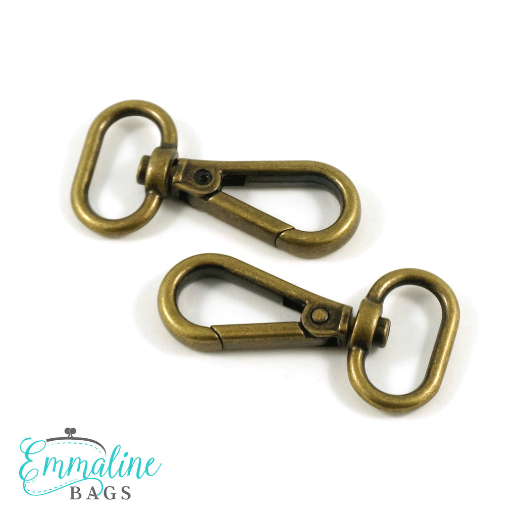 Swivel Snap Hooks: 3/4" wide Flat Hook Profile in Antique Brass (2 Pack)