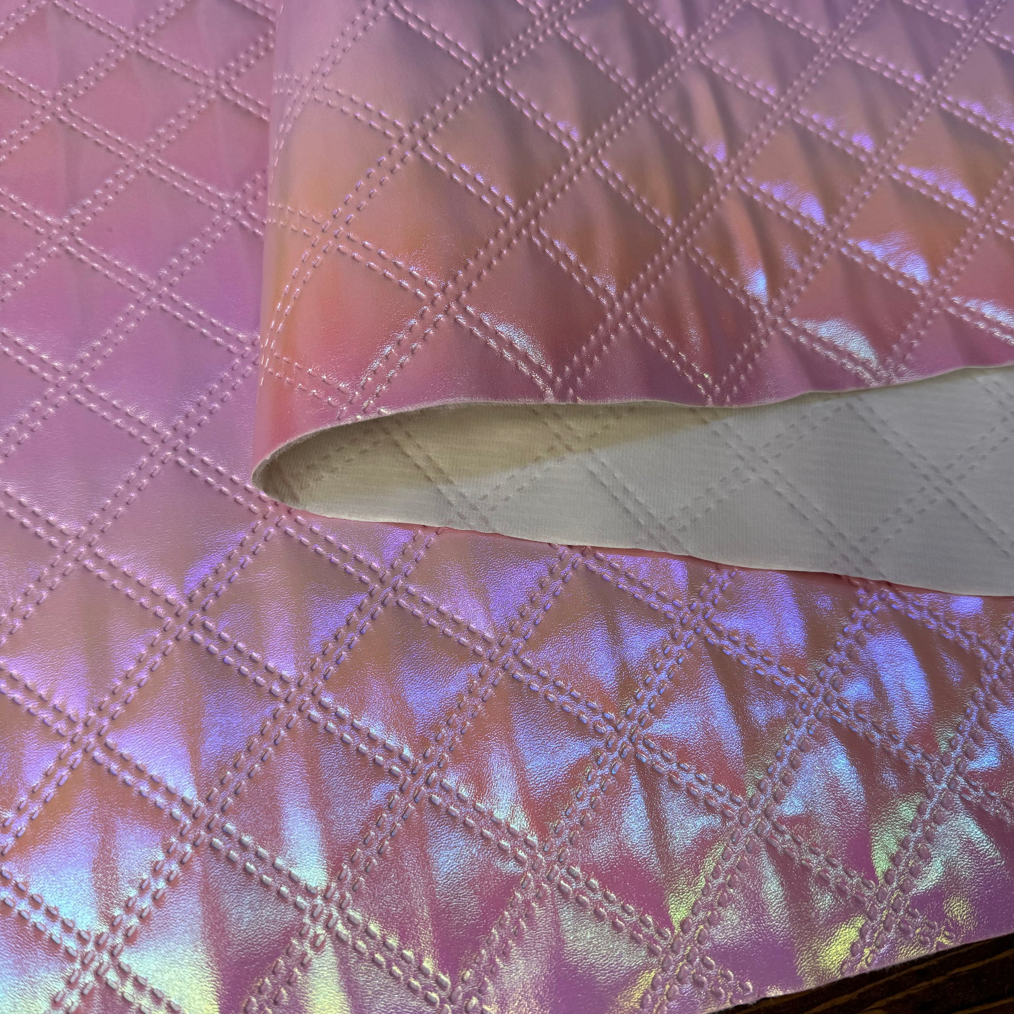 Iridescent Crosshatch Vinyl Peacock 18"x 53" - SOLD PER ROLL
