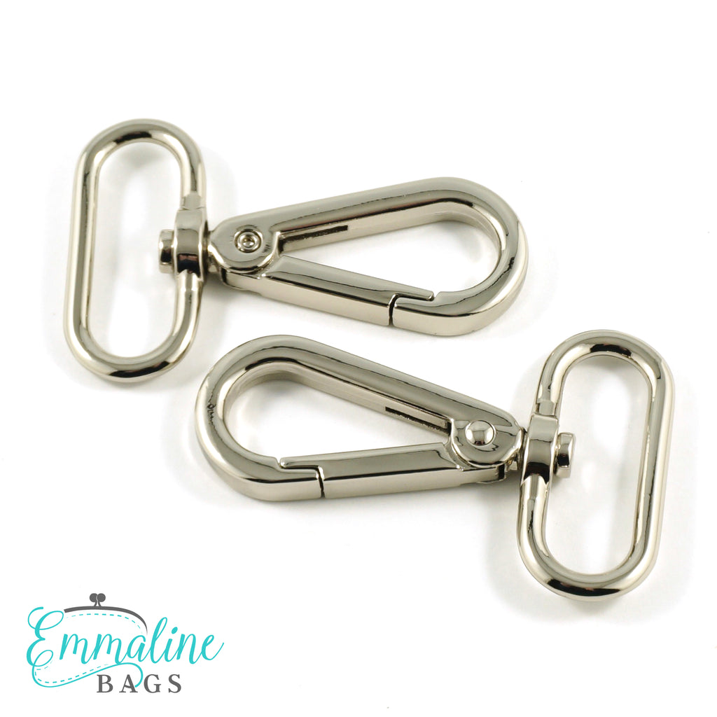 Swivel Snap Hooks: 1" wide Flat Hook Profile in Nickel (2 Pack)