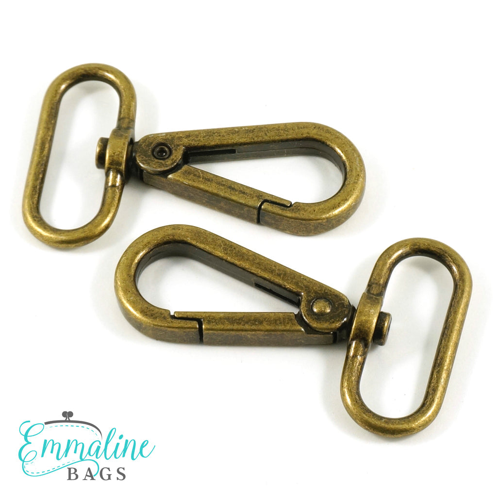 Swivel Snap Hooks: 1 1/4" wide Flat Hook Profile in Antique Brass (2 Pack)