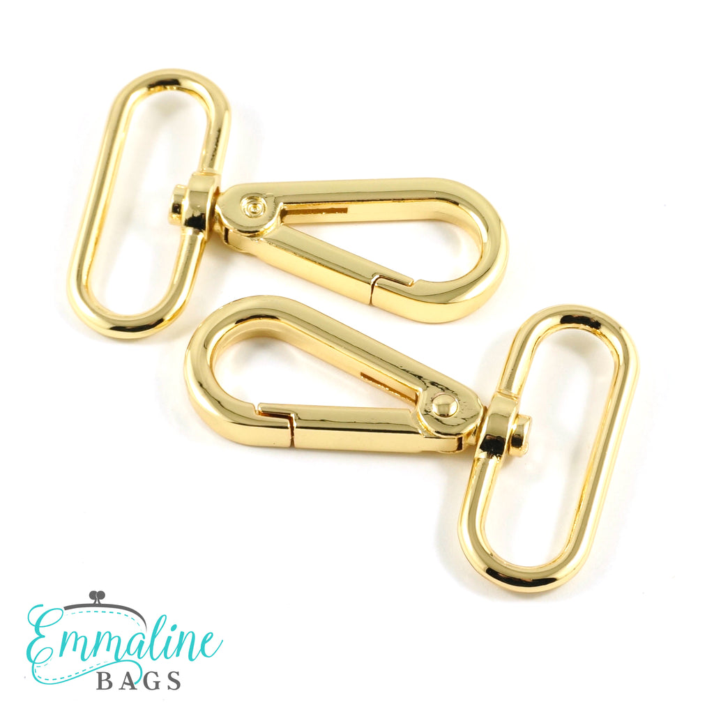 Swivel Snap Hooks: 1 1/2" wide Flat Hook Profile in Gold (2 Pack)