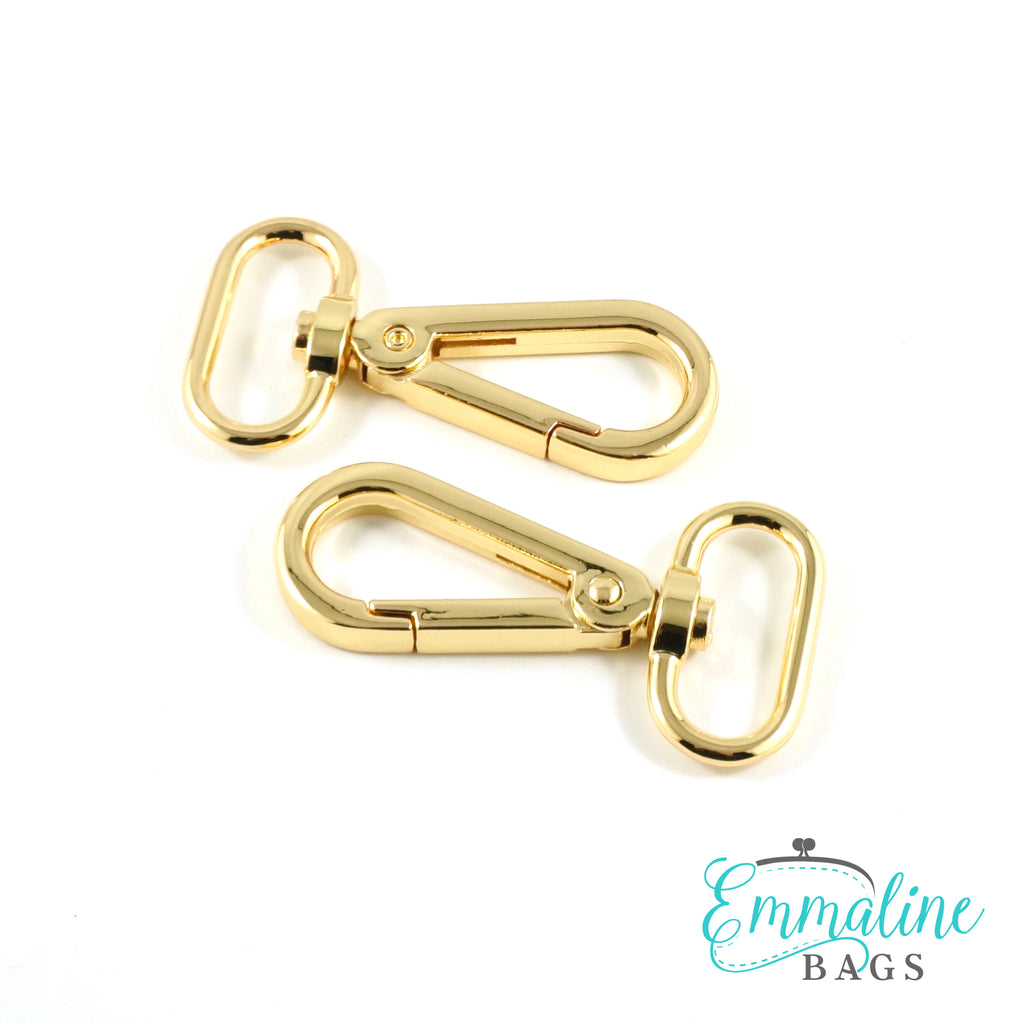Swivel Snap Hooks: 1" wide Flat Hook Profile in Gold (2 Pack)