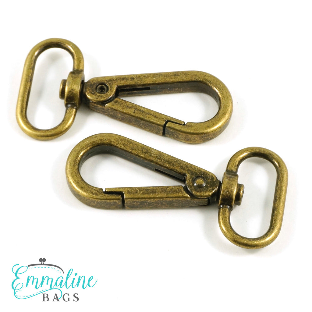 Swivel Snap Hooks: 1" wide Flat Hook Profile in Antique Brass (2 Pack)