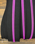 Rectangle Pull Zipper Pack - Black Zipper Tape with Pink Teeth