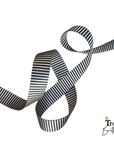 Satin Pinstripe Webbing 1 1/2" wide Black & Silver/White - PER QUARTER METRE