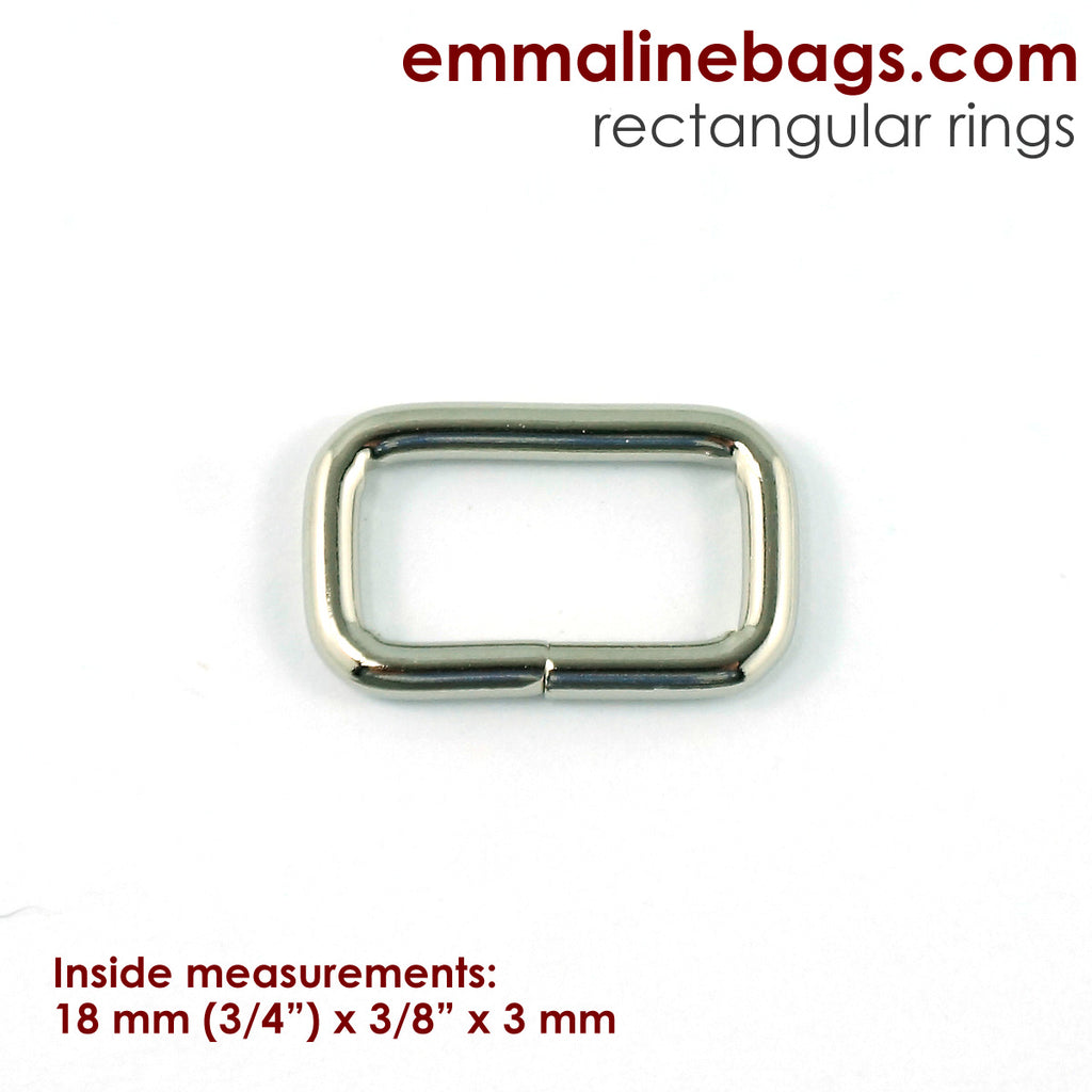 Rectangular Rings 3/4" (18 mm) x 3/8" (1 cm) x 3.5 mm Nickel - 4 Pack