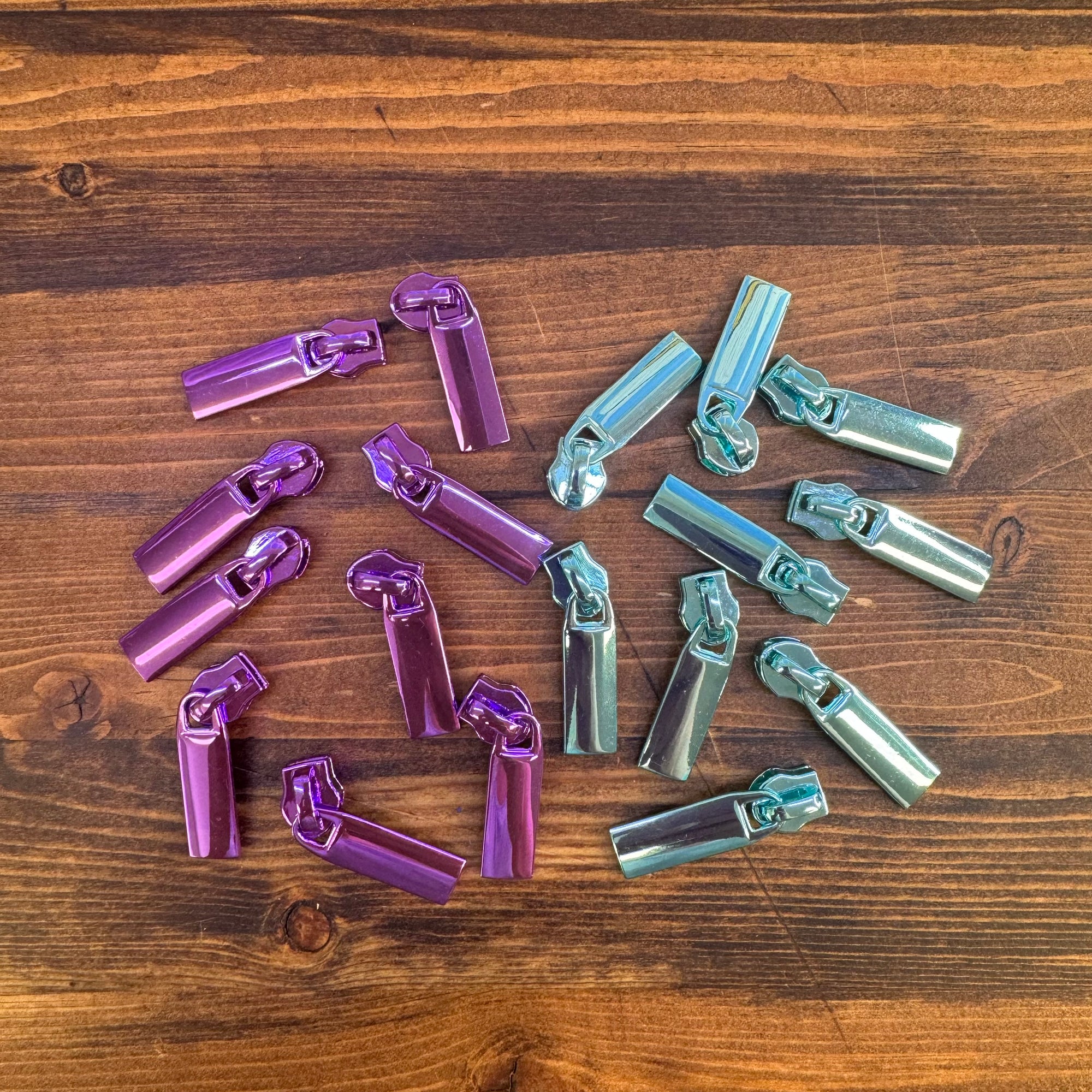 Rectangle Pull Zipper Combo Pack - Lime Zipper Tape with Violet Teeth & Opal Zipper Tape with Crystal Blue Teeth