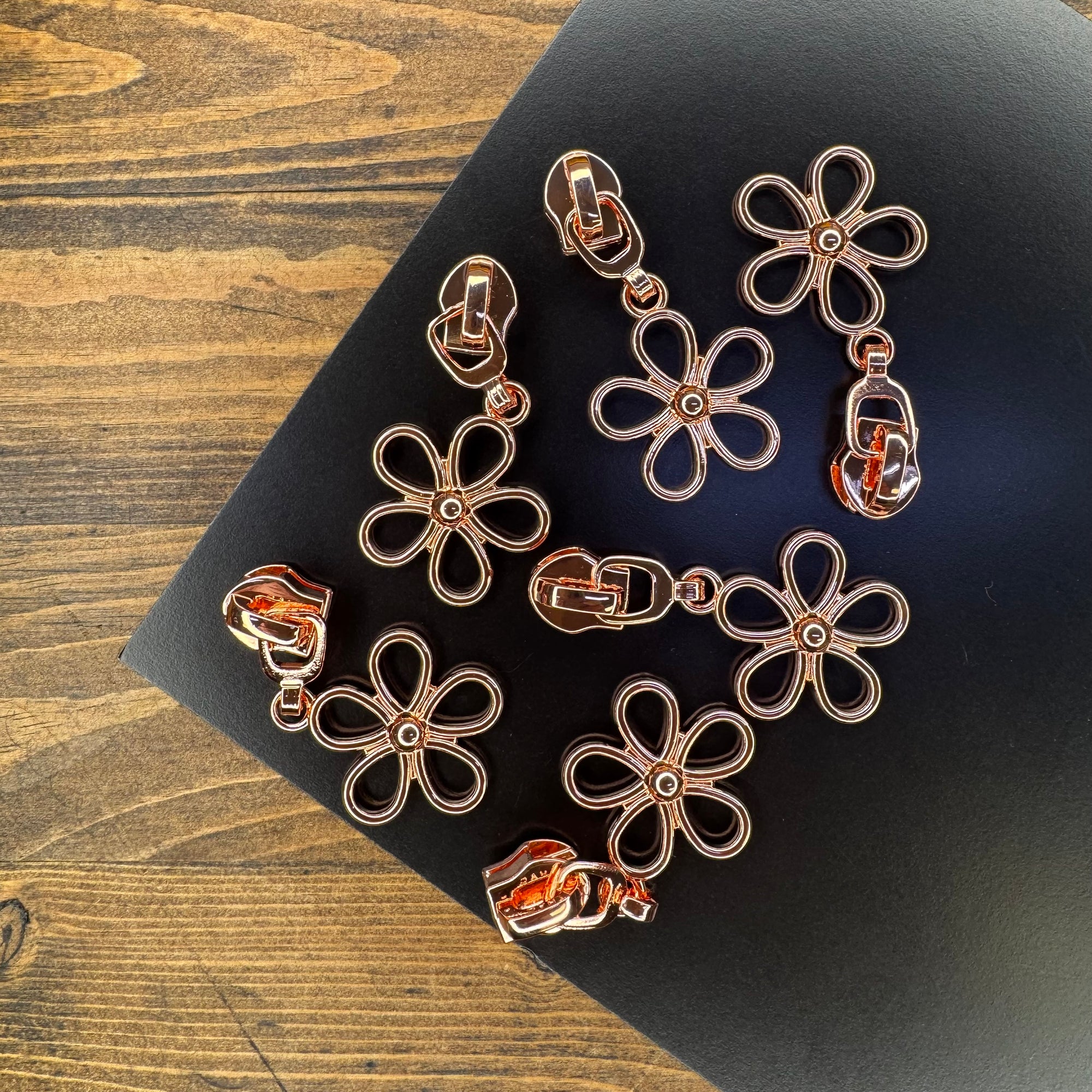 5-Petal Flower Zipper Pull - Rose Gold 6 pack