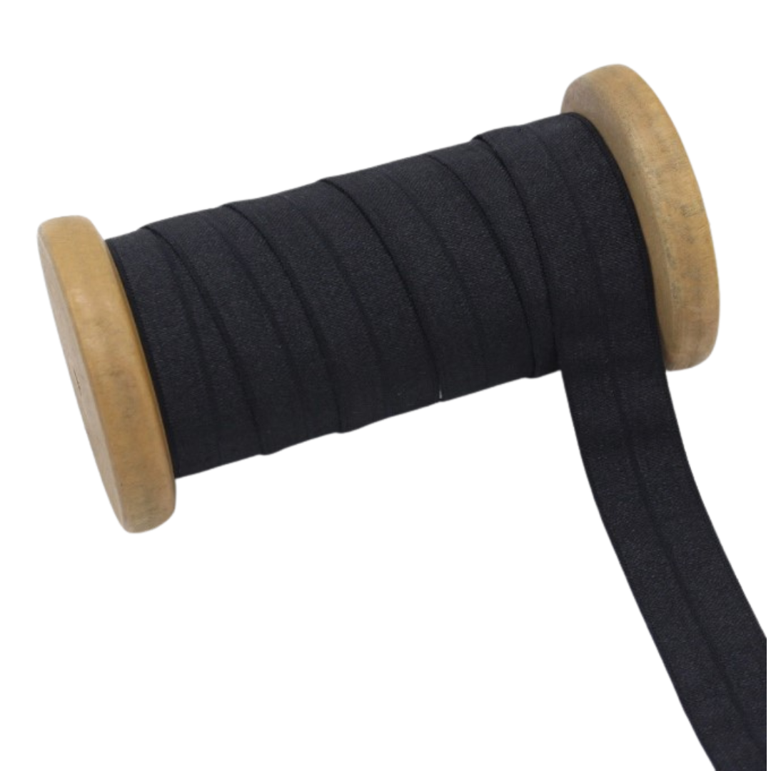 Fold-over Elastic 3/4in Noir - PER QUARTER METRE