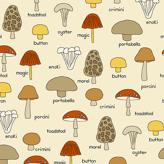Give Thanks Mushrooms Green - Kim Schaefer - PER QUARTER METRE Give Thanks Mushrooms Green - Kim Schaefer - PER QUARTER METRE