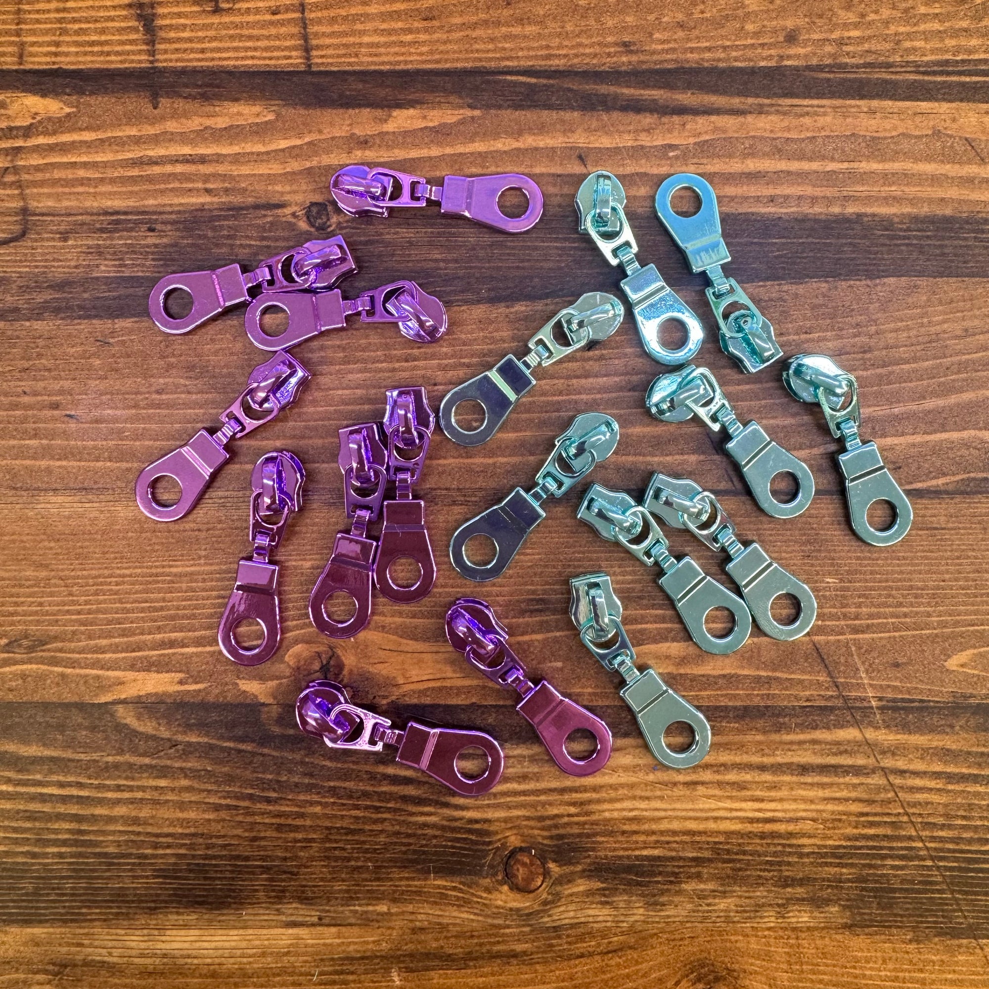 Donut Pull Zipper Combo Pack - Lime Zipper Tape with Violet Teeth & Opal Zipper Tape with Crystal Blue Teeth