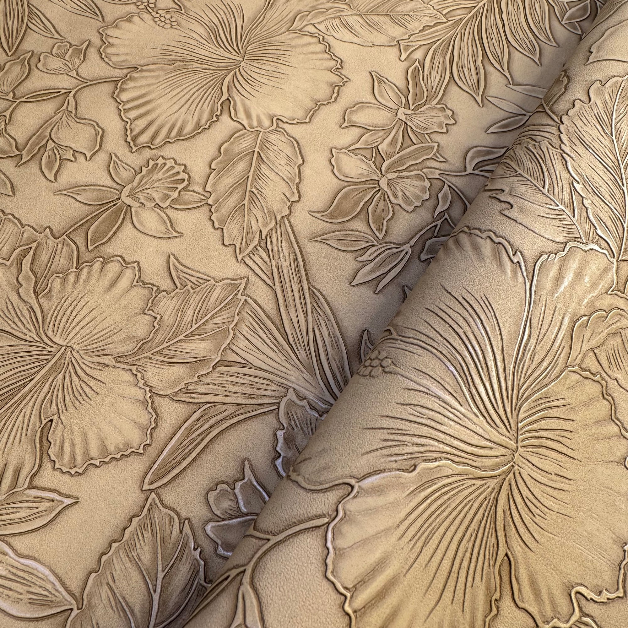 Vintage Embossed Floral Vinyl Sand Dune 18"x 53" - SOLD PER ROLL