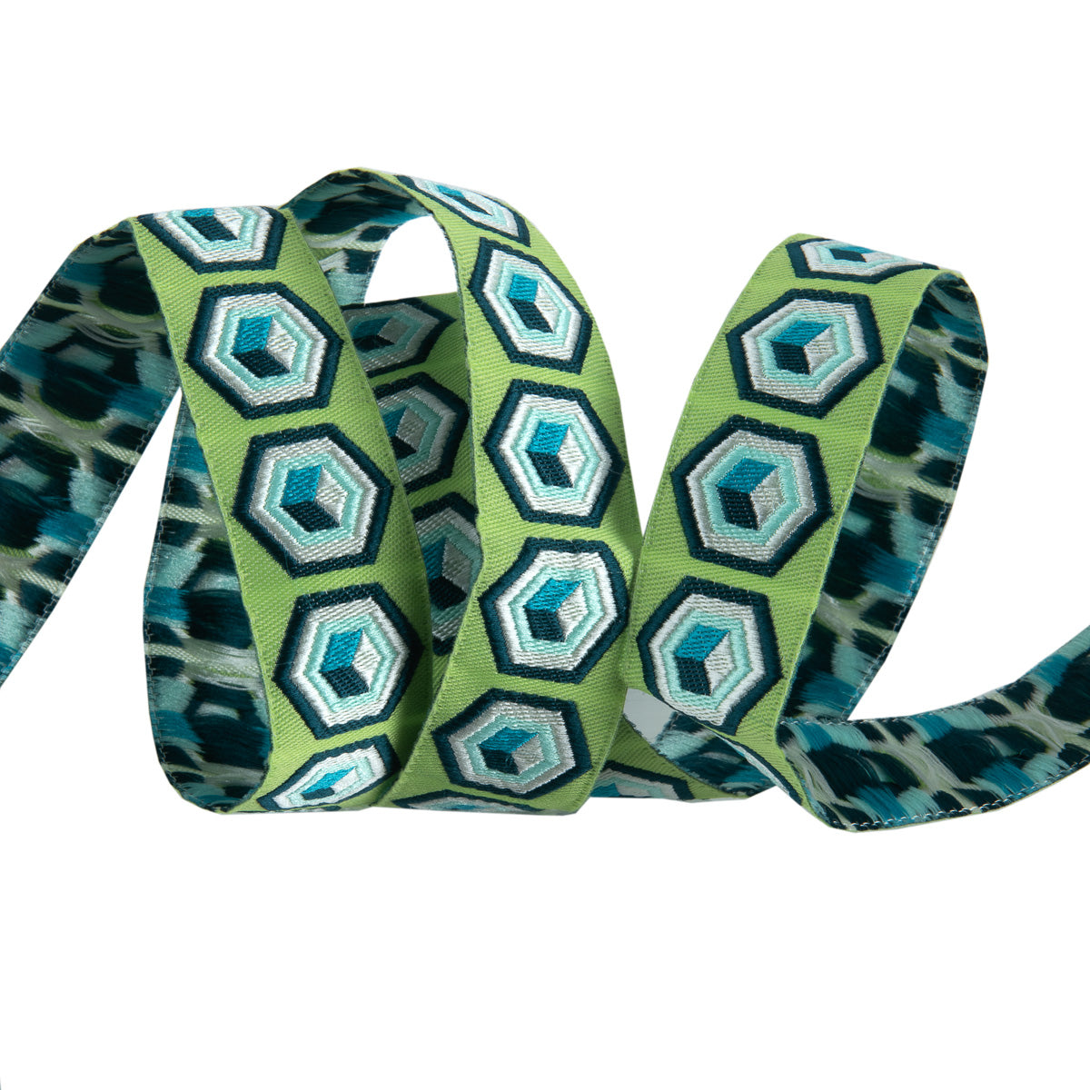 Hexagon Ribbon Trim Green & Blue 7/8" - Tula Pink - PER QUARTER METRE