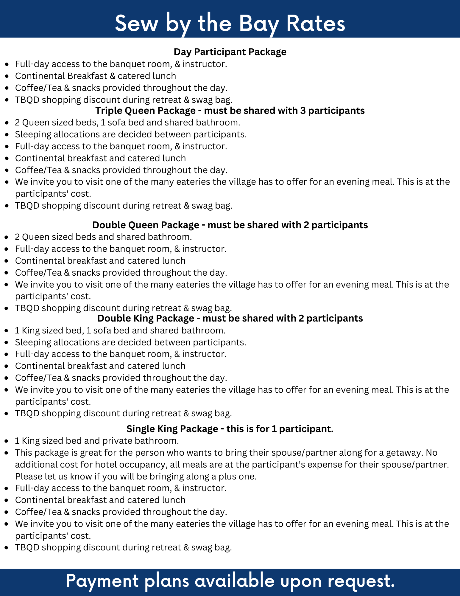 Sew in the Bay Fall - November 2nd - 6th, 2025 - Extra Night - Double Occupancy