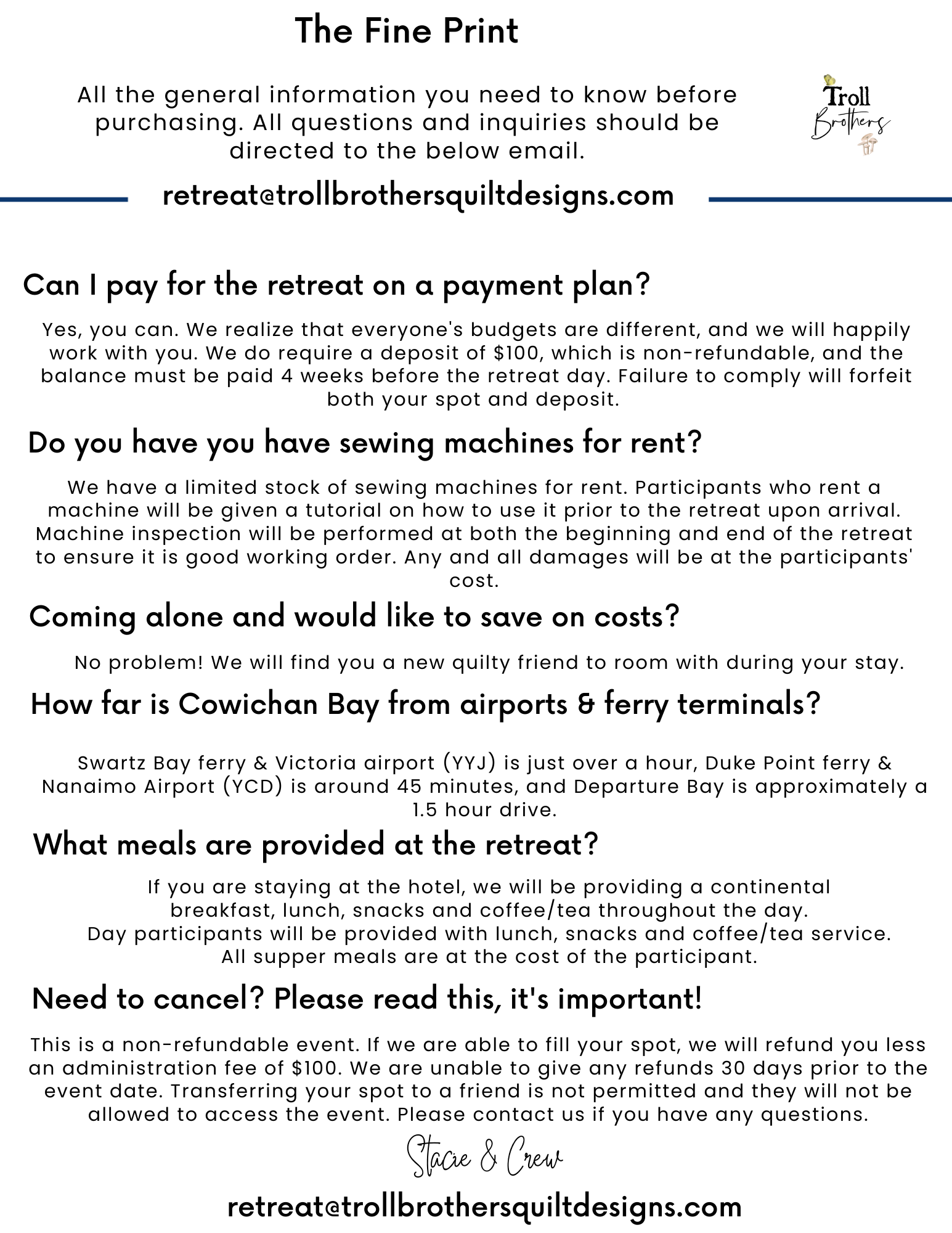 Sew in the Bay Fall - November 2nd - 6th, 2025 - Extra Night - Double Occupancy