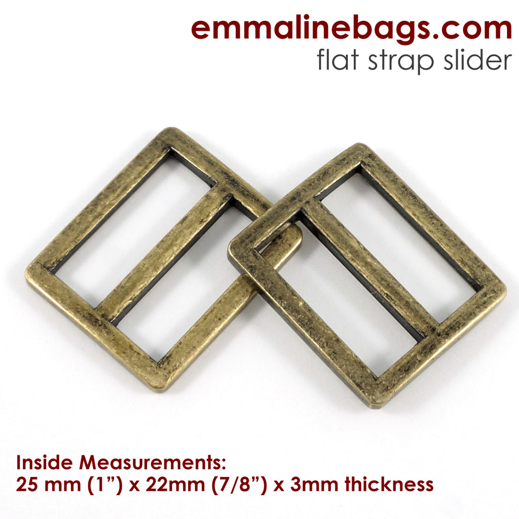 Flat Strap SLIDERS (2 Pack) - 1" (25mm) Antique Brass