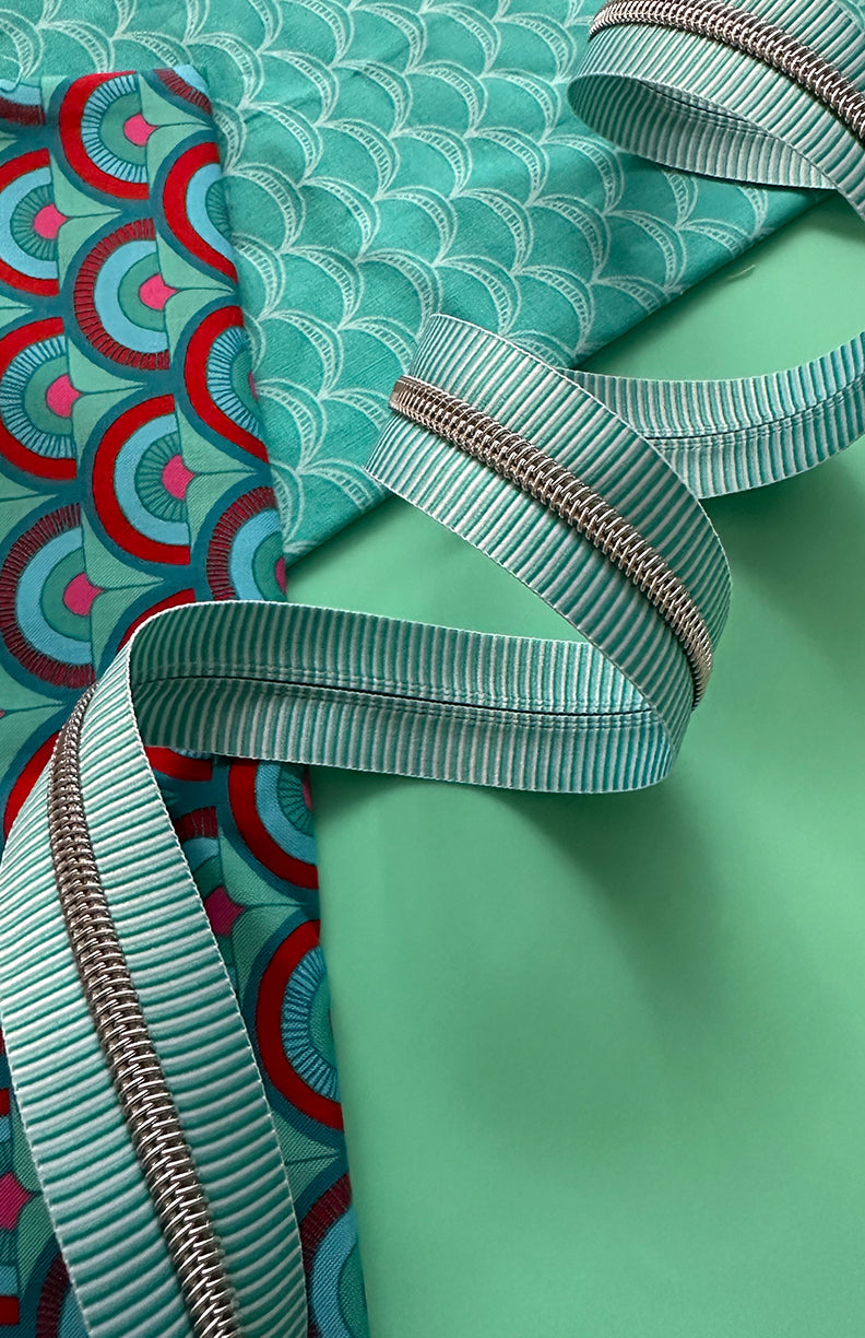 Teal Stripe Zipper Tape with Nickel Teeth