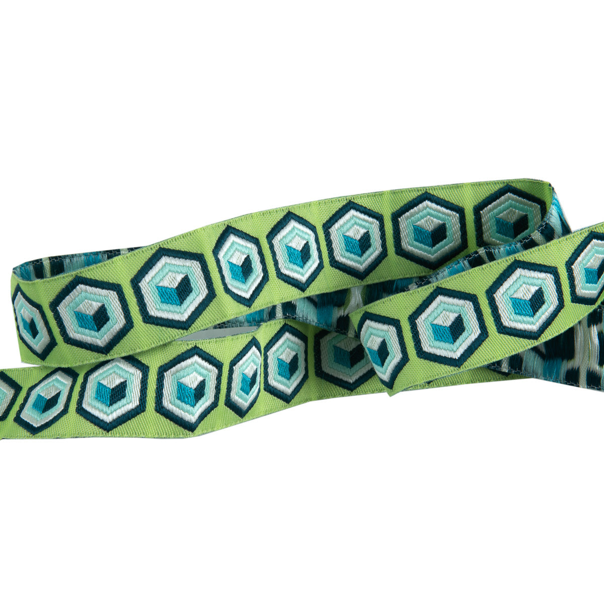 Hexagon Ribbon Trim Green & Blue 7/8" - Tula Pink - PER QUARTER METRE