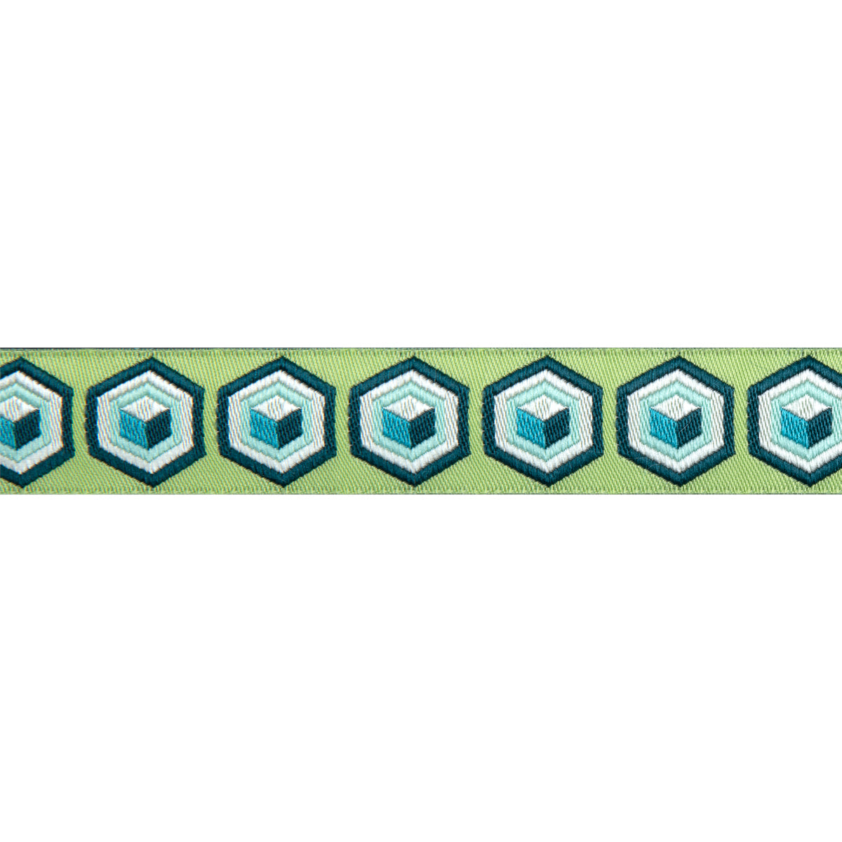 Hexagon Ribbon Trim Green & Blue 7/8" - Tula Pink - PER QUARTER METRE