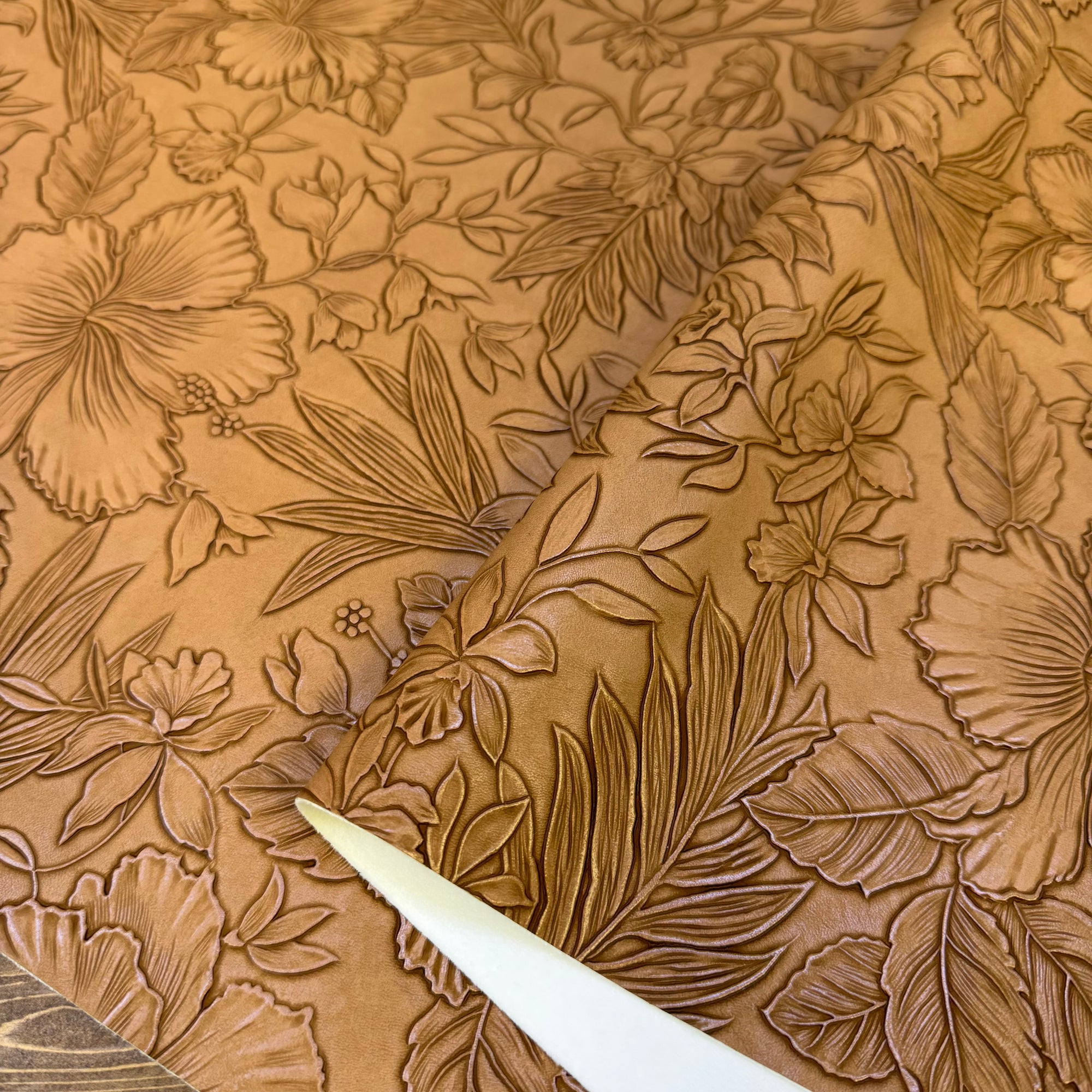 Vintage Embossed Floral Vinyl Cappuccino 18"x 53" - SOLD PER ROLL