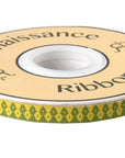 Wanderer Ribbon Burgundy on Green on Gold 3/8" - Tula Pink - PER QUARTER METRE