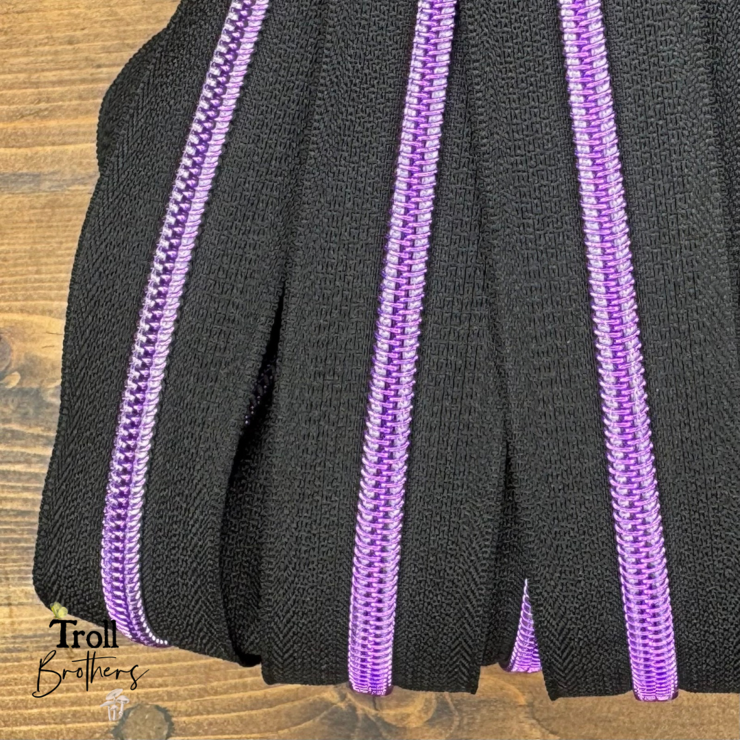 Donut Pull Zipper Pack - Black Zipper Tape with Violet Teeth