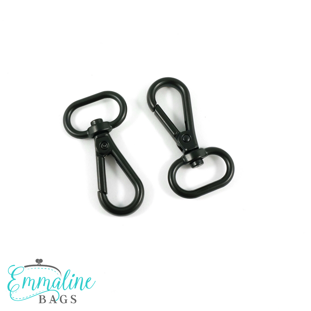Swivel Snap Hooks: 3/4" wide Flat Hook Profile in Matte Black (2 Pack)