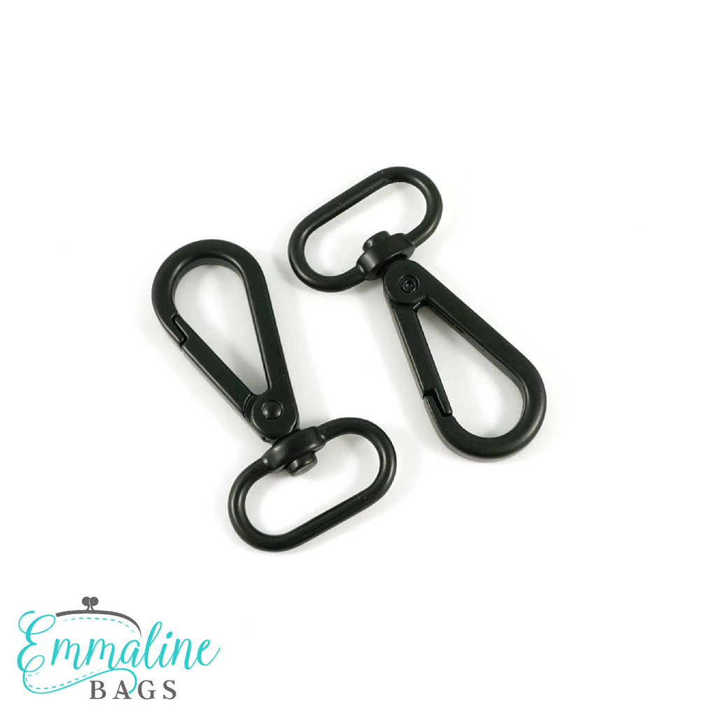 Swivel Snap Hooks: 1" wide Flat Hook Profile in Matte Black (2 Pack)