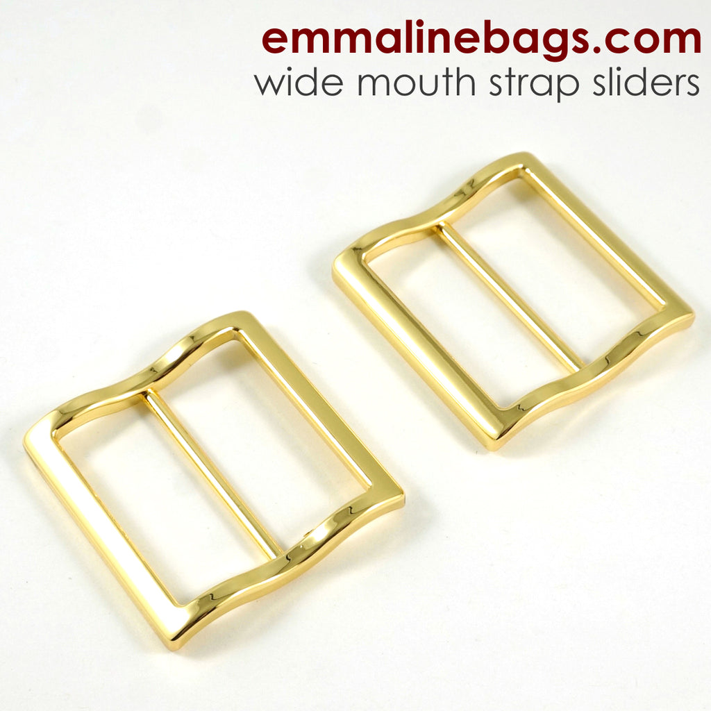 Wide Mouth Strap Sliders - (Extra Wide) For thicker straps (2 Pieces) - 1 1/2" (38mm) Gold