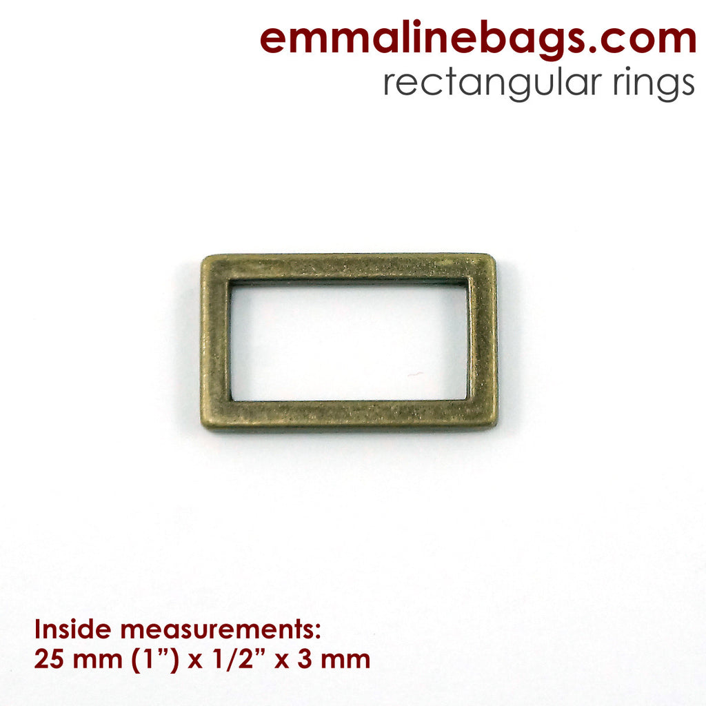 Flat Rectangular Rings (4 Pack) 1" (25 mm) x 1/2" (12 mm) x 3 mm - Antique Brass