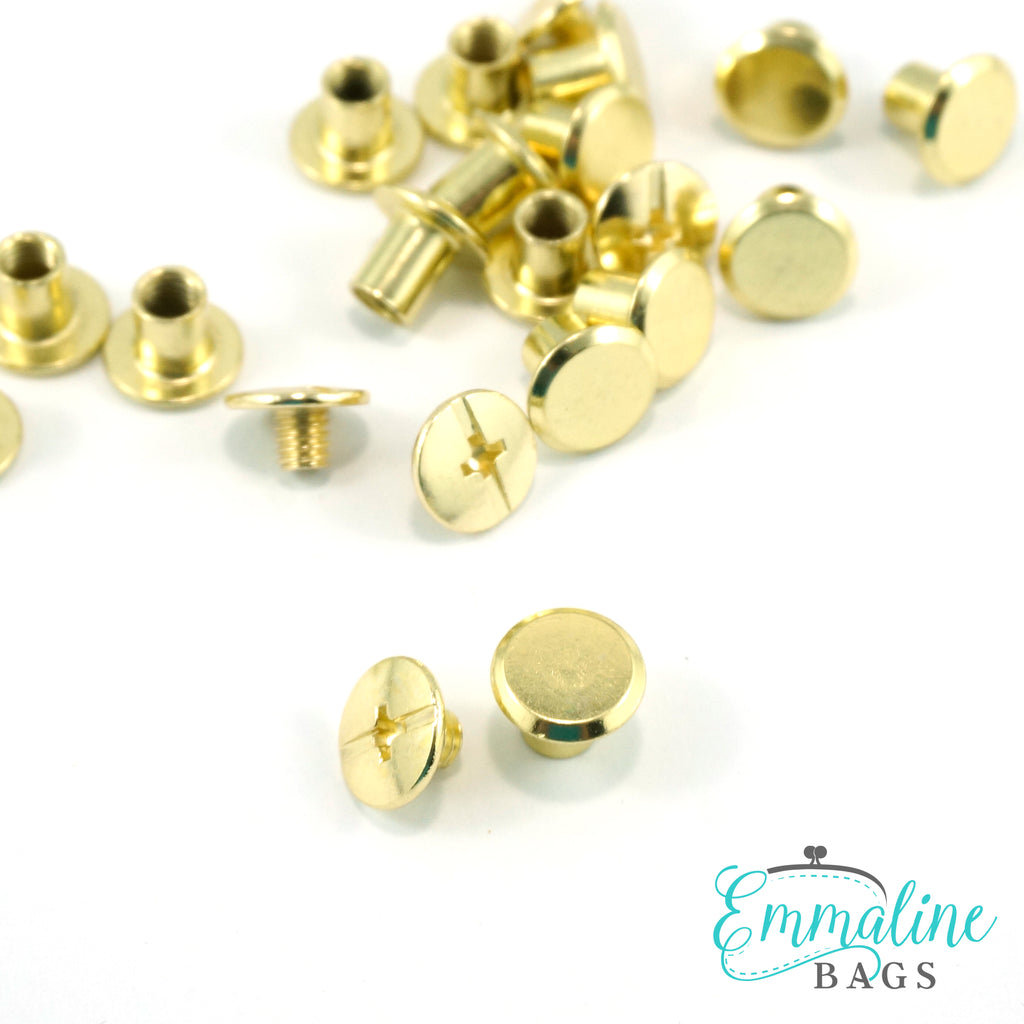 Chicago Screws: Medium: 3/8" Caps x 1/4" Posts (10 mm x 6 mm) - Gold - 50 Pack