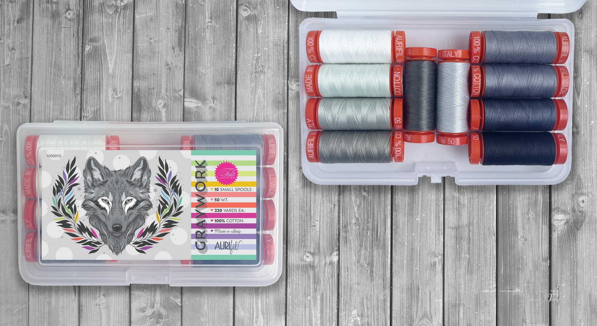 PRE ORDER NOVEMBER 2025 - Grayworks (10 Small Spools) by Tula Pink - Aurifil