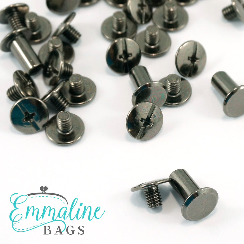 Chicago Screws: Large: 3/8" Caps x 3/8" Posts (10 mm x 10 mm) - Gunmetal - 50 Pack