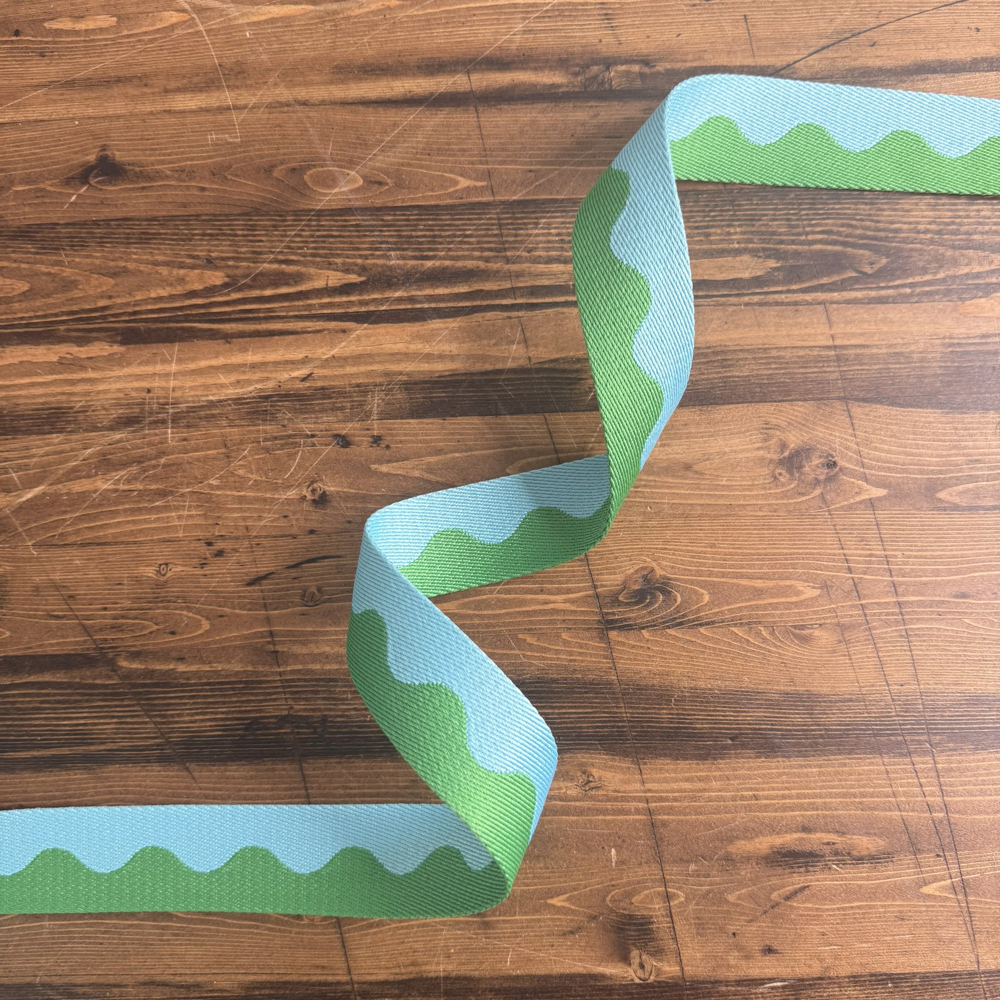 Wave Wonder Webbing 1 1/2" wide Aqua/Green - PER QUARTER METRE