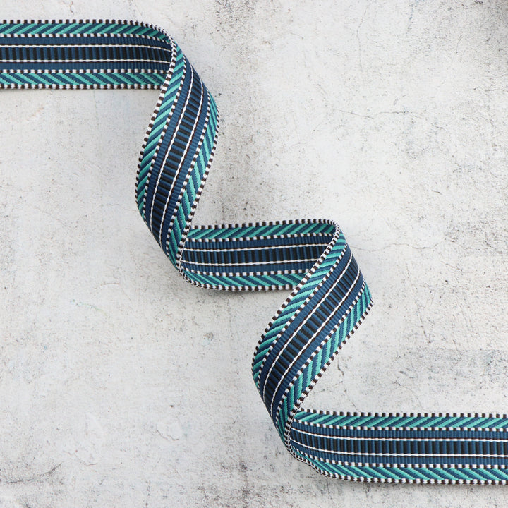 1- 1/2" Railroad Track Blues Webbing - PER QUARTER METRE