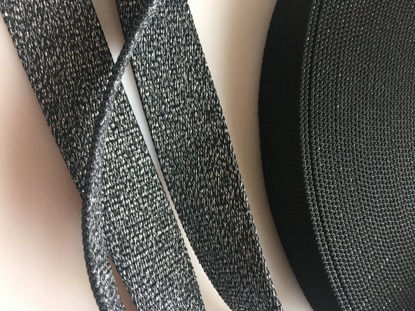 Glitter Webbing Black - PER QUARTER METRE