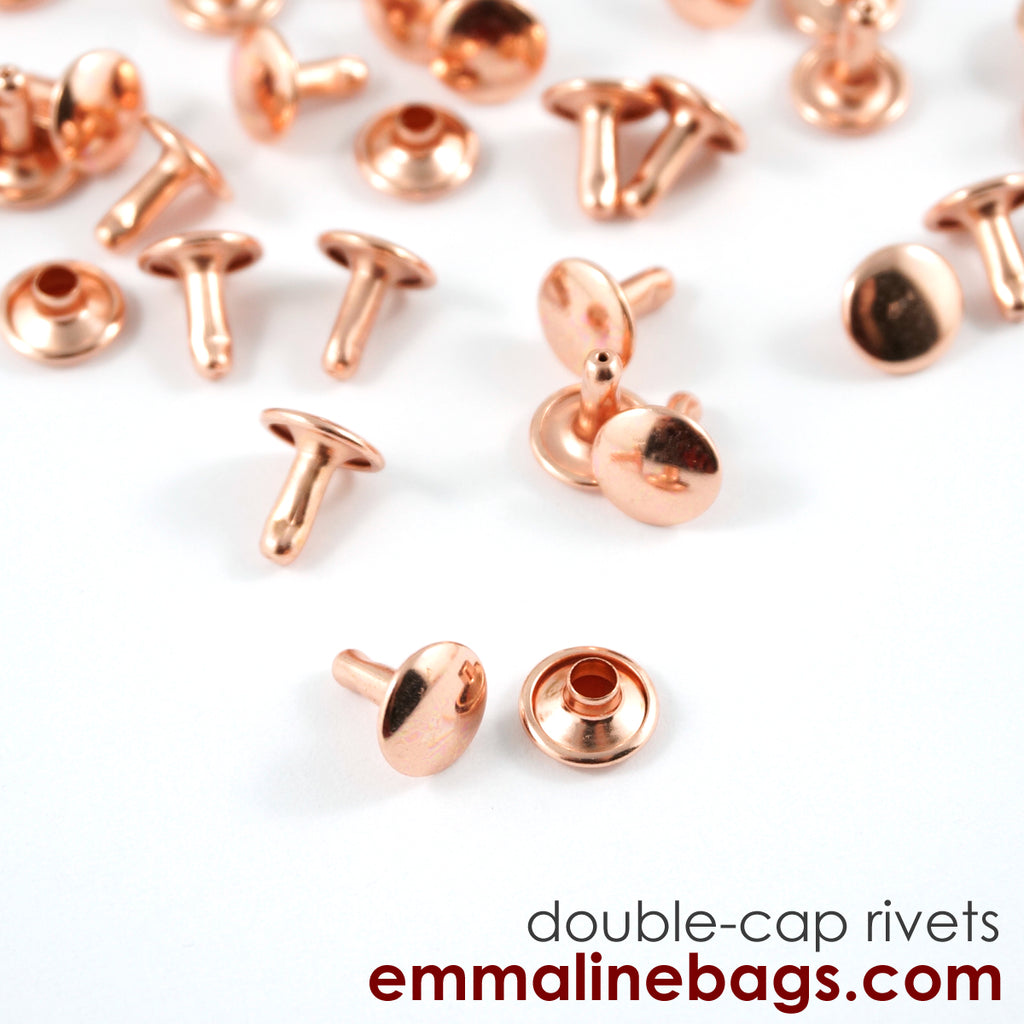 Double Cap Rivets - Medium (9 mm Cap x 8 mm Post) - Rose Gold/Copper - 50 Pack