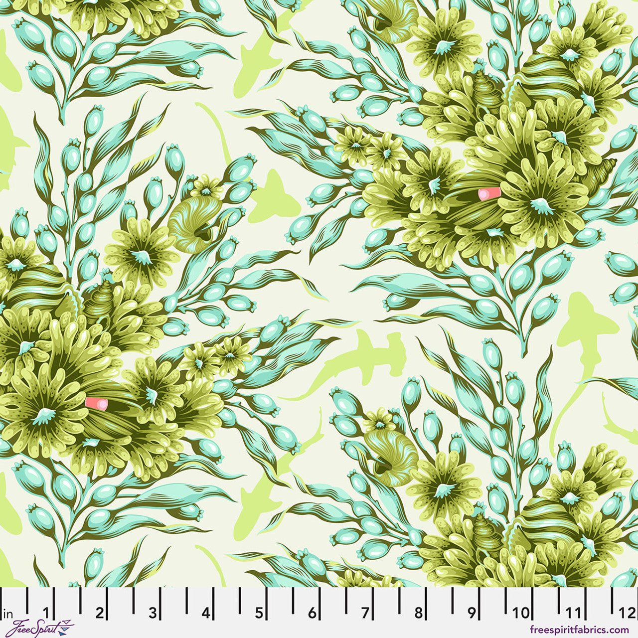 PRE ORDER APRIL 2026 - Floral Reef Shadow Sharks Seagrass - Tula Pink -  PER QUARTER METRE / 10" CUT