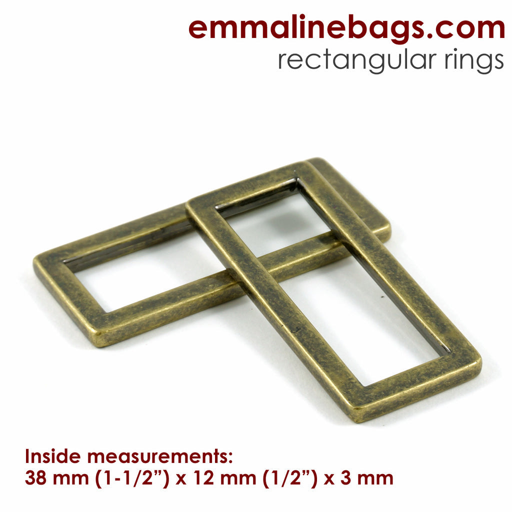 Flat Rectangular Rings (4 Pack) 1 1/2" (38 mm) x 1/2" (12 mm) x 3 mm - Antique Brass