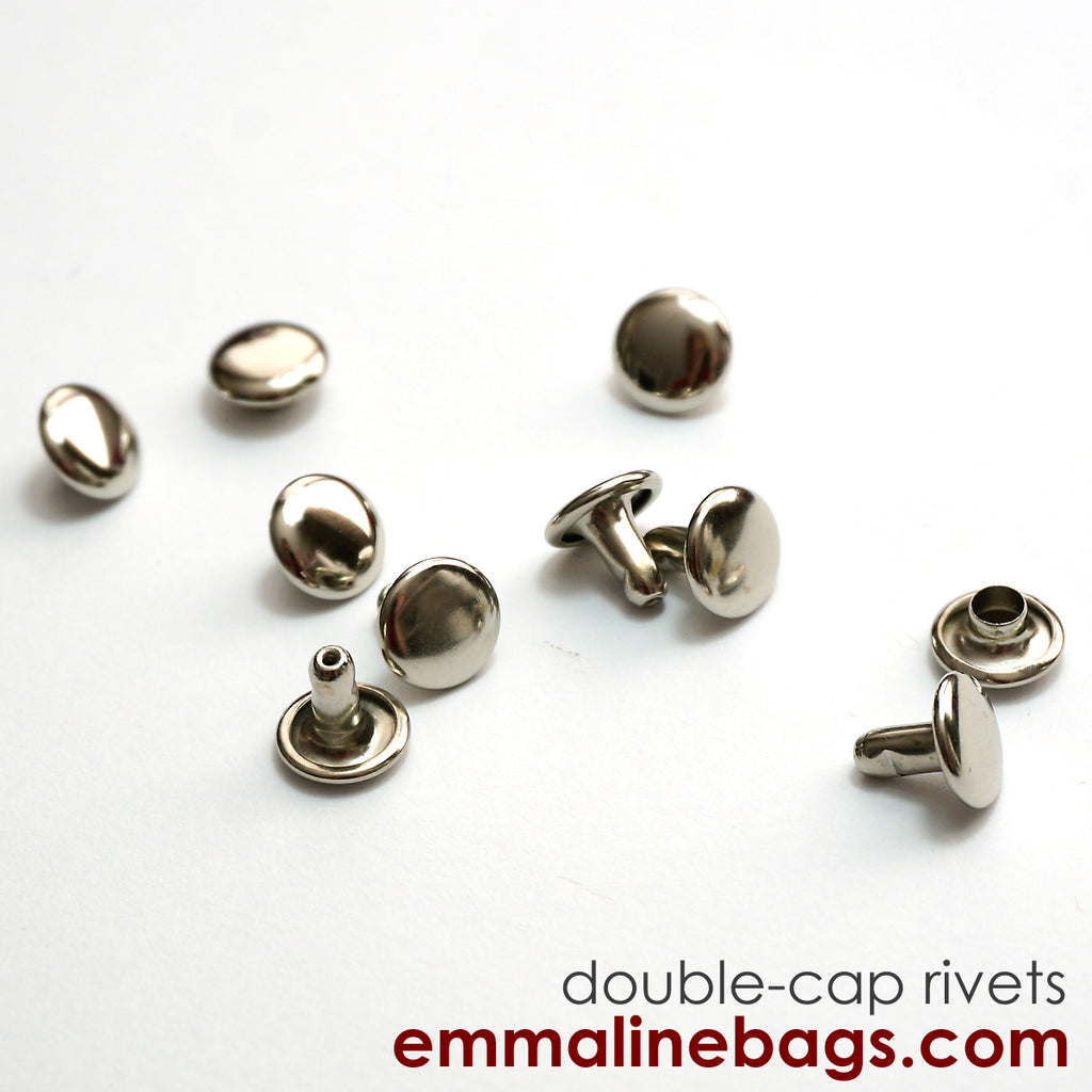 Double Cap Rivets - Medium (9 mm Cap x 8 mm Post) - Nickel - 50 Pack