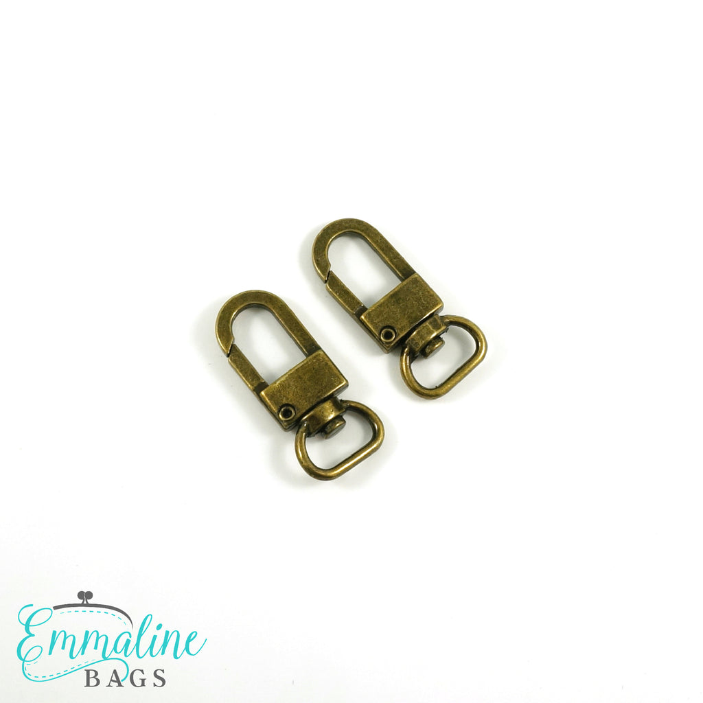 Swivel Snap Hooks: 1/2" (12mm) Wristlet/Strap Hook (2 Pack) Antique Brass
