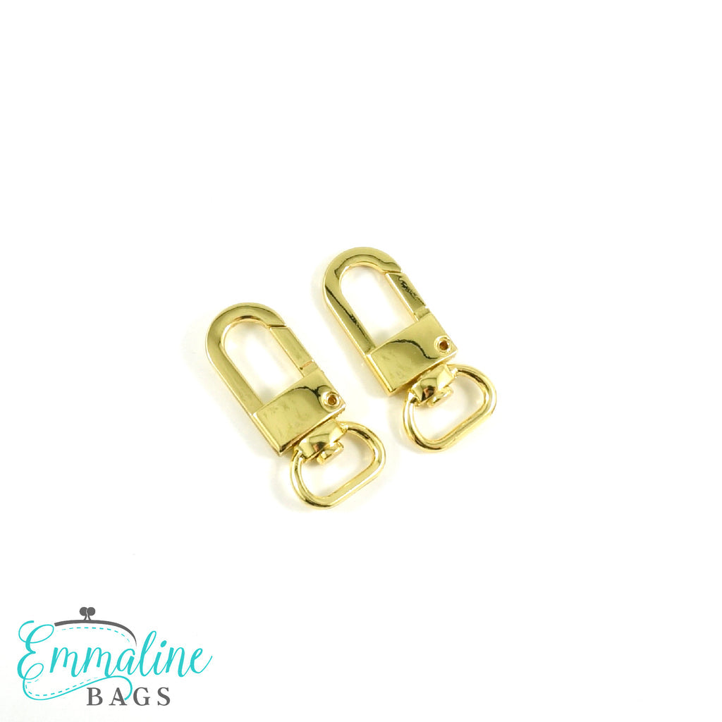 Swivel Snap Hooks: 1/2" (12mm) Wristlet/Strap Hook (2 Pack) Gold
