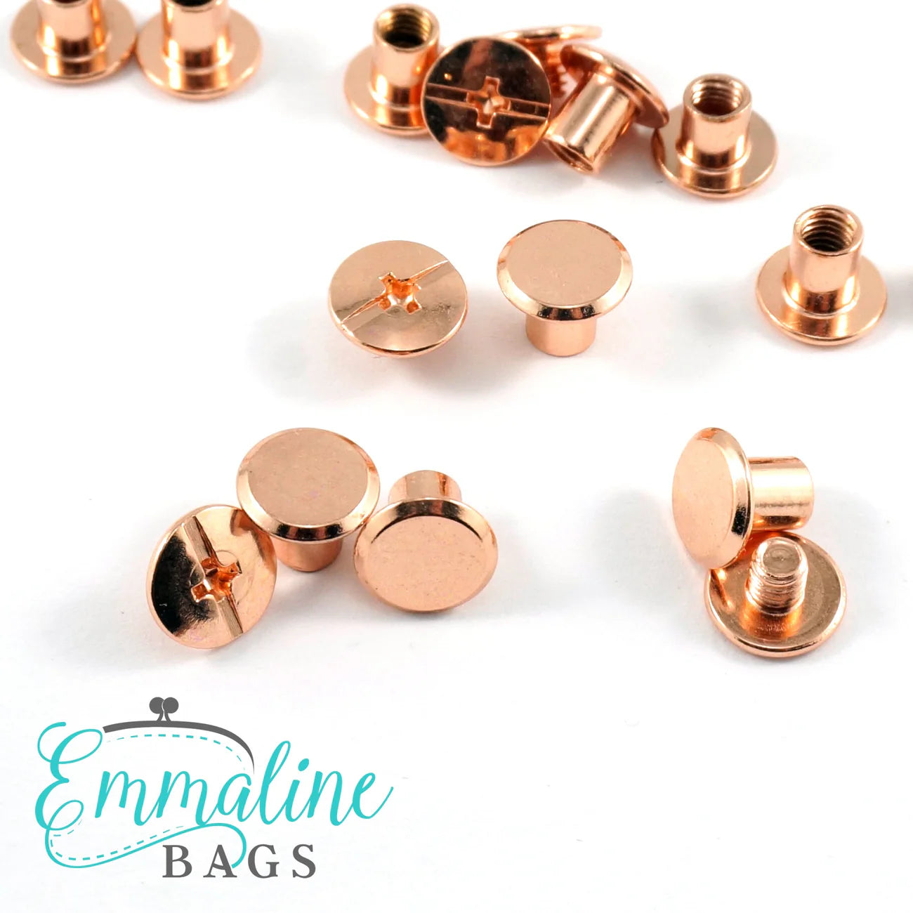 Chicago Screws: Small: 3/8" Caps x 3/16" Posts (10 mm x 4 mm) - Rose Gold/Copper - 50 Pack