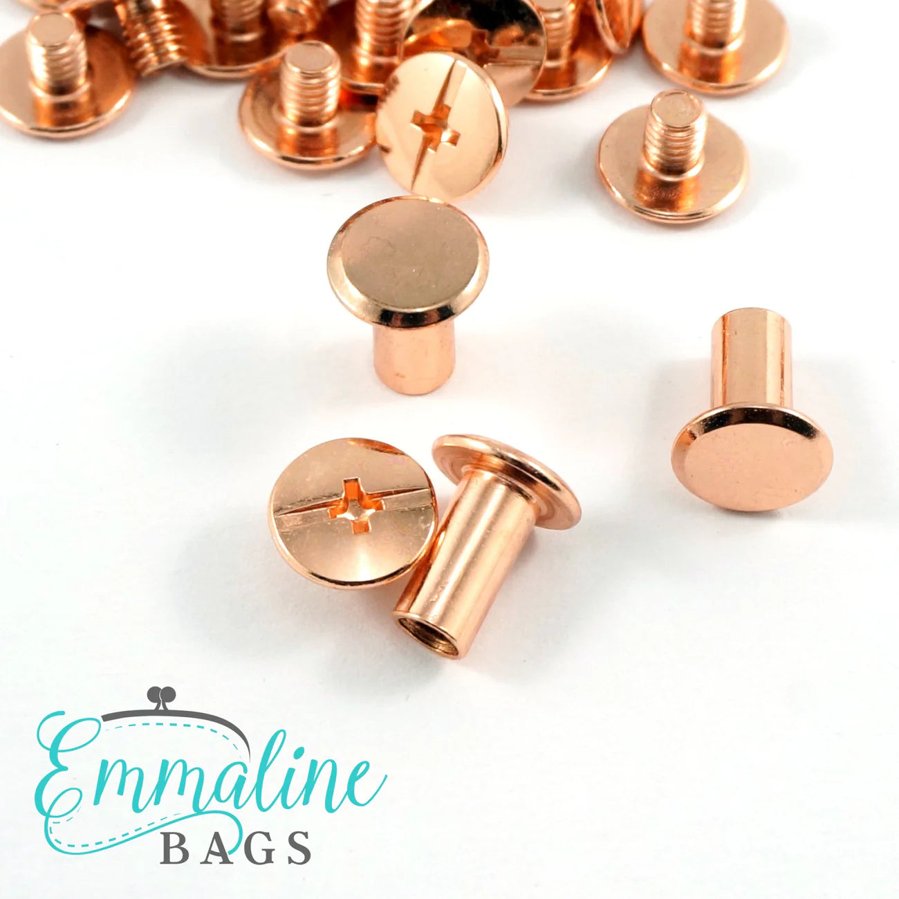 Chicago Screws: Large: 3/8" Caps x 3/8" Posts (10 mm x 10 mm) - Rose Gold/Copper - 50 Pack