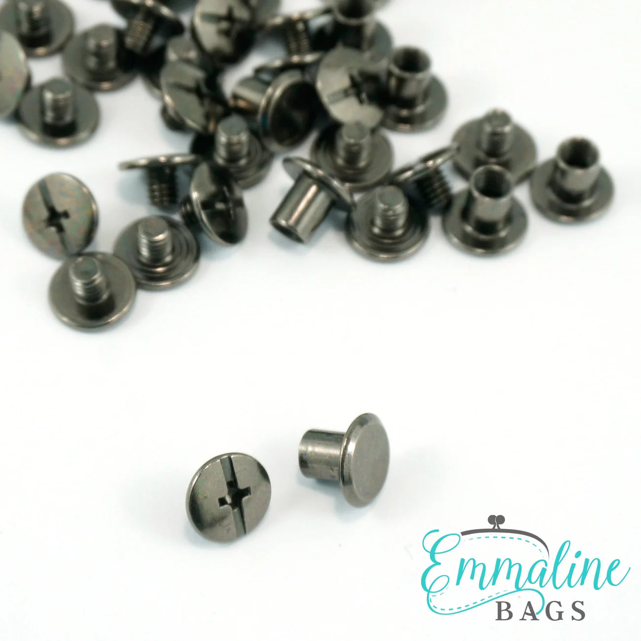 Chicago Screws: Small: 3/8" Caps x 3/16" Posts (10 mm x 4 mm) - Gunmetal - 50 Pack