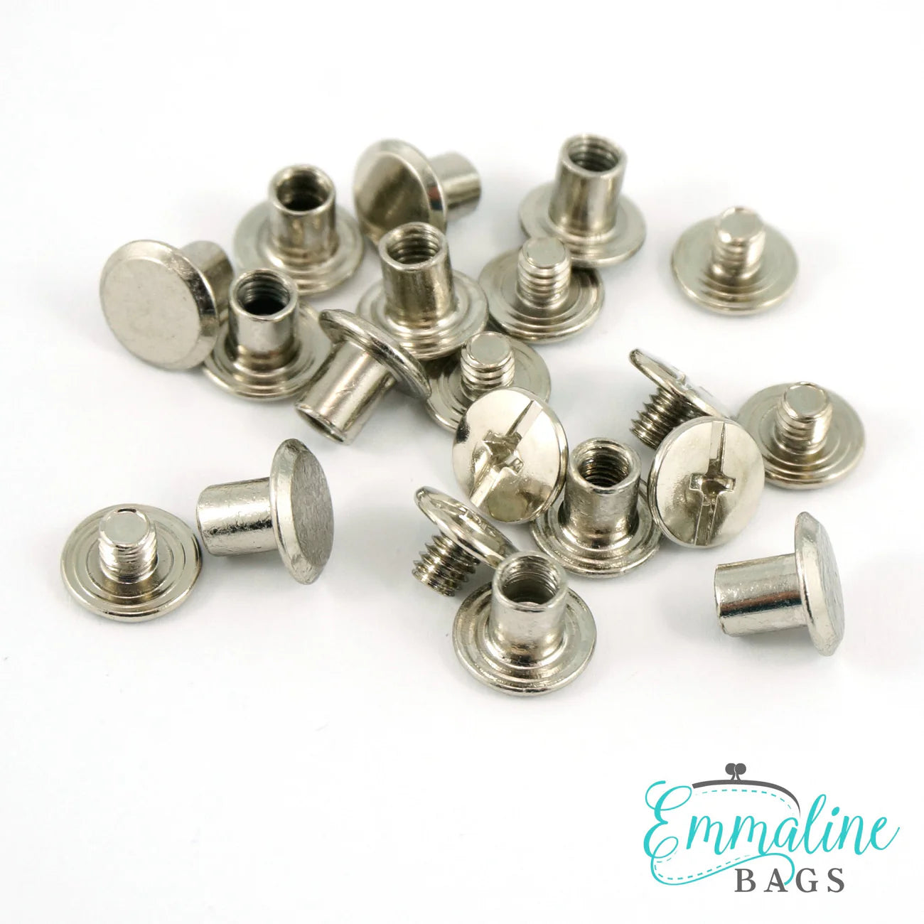 Chicago Screws: Small: 3/8" Caps x 3/16" Posts (10 mm x 4 mm) - Nickel - 50 Pack