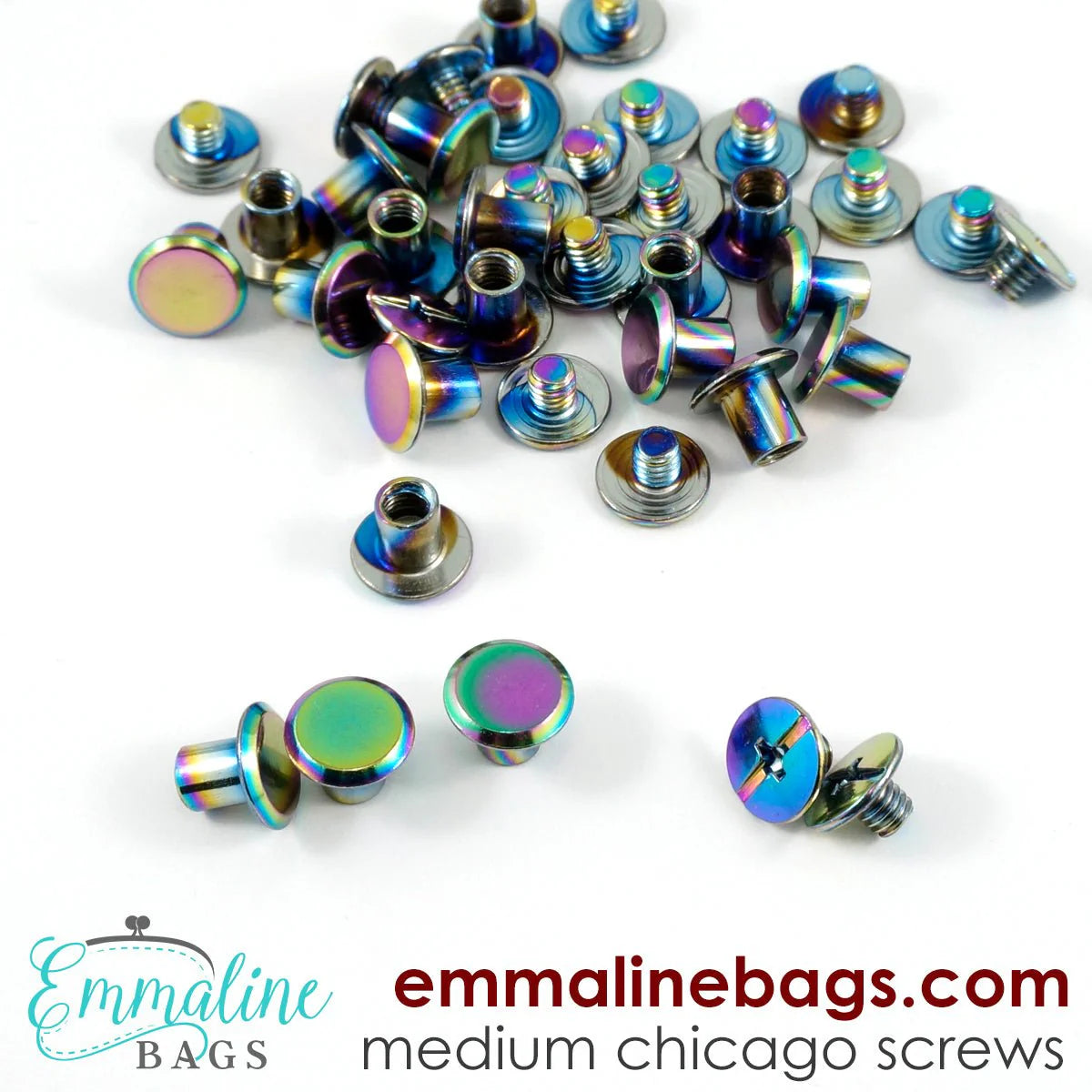 Chicago Screws: Medium: 3/8" Caps x 1/4" Posts (10 mm x 6 mm) - Iridescent - 20 Pack
