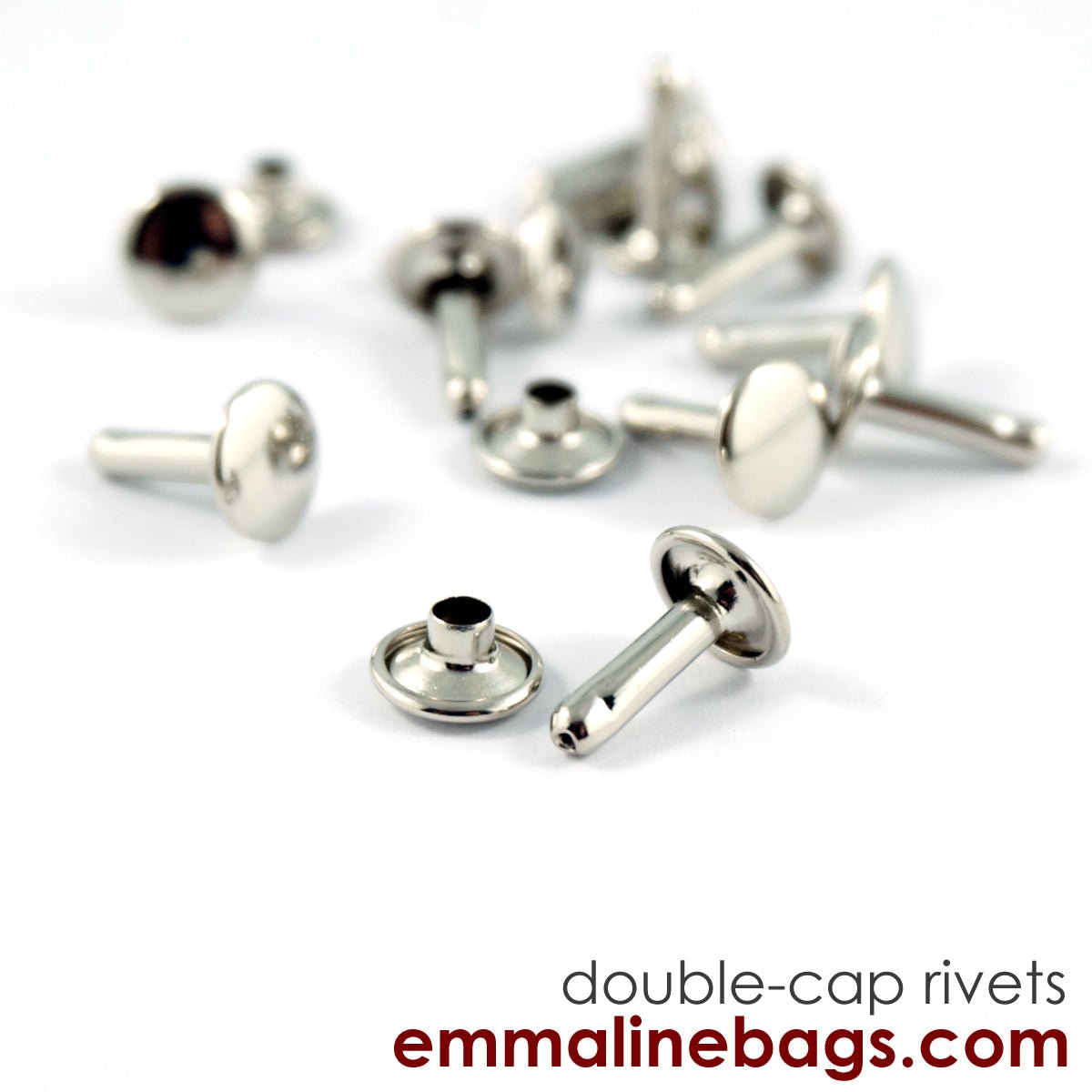Double Cap Rivets - X-Large: 3/8" Caps x 1/2" Post (9 mm x 12 mm)- Nickel - 50 Pack
