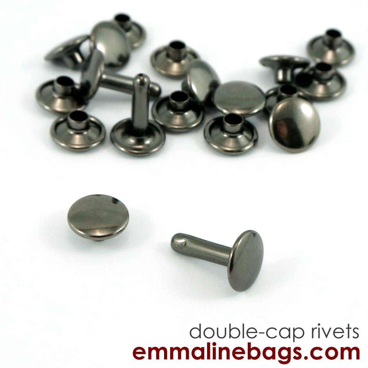Double Cap Rivets - X-Large: 3/8" Caps x 1/2" Post (9 mm x 12mm)  - Gunmetal - 50 Pack