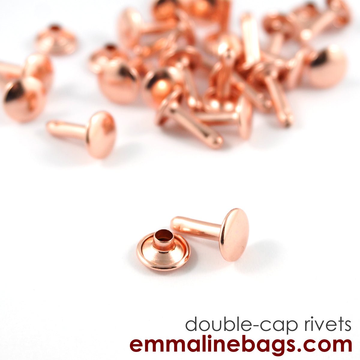 Double Cap Rivets - X-Large: 3/8" Caps x 1/2" Post (9 mm x 12mm) - Rose Gold/Copper - 50 Pack